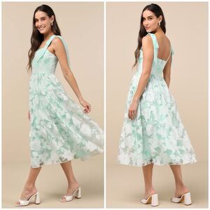 Lulus Proof of Perfection Dress Women's L Mint Green Midi Floral Tiered NWT